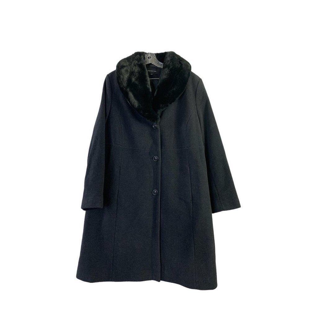 Jones New York Women's Long Wool Coat With Fux Fur Neck